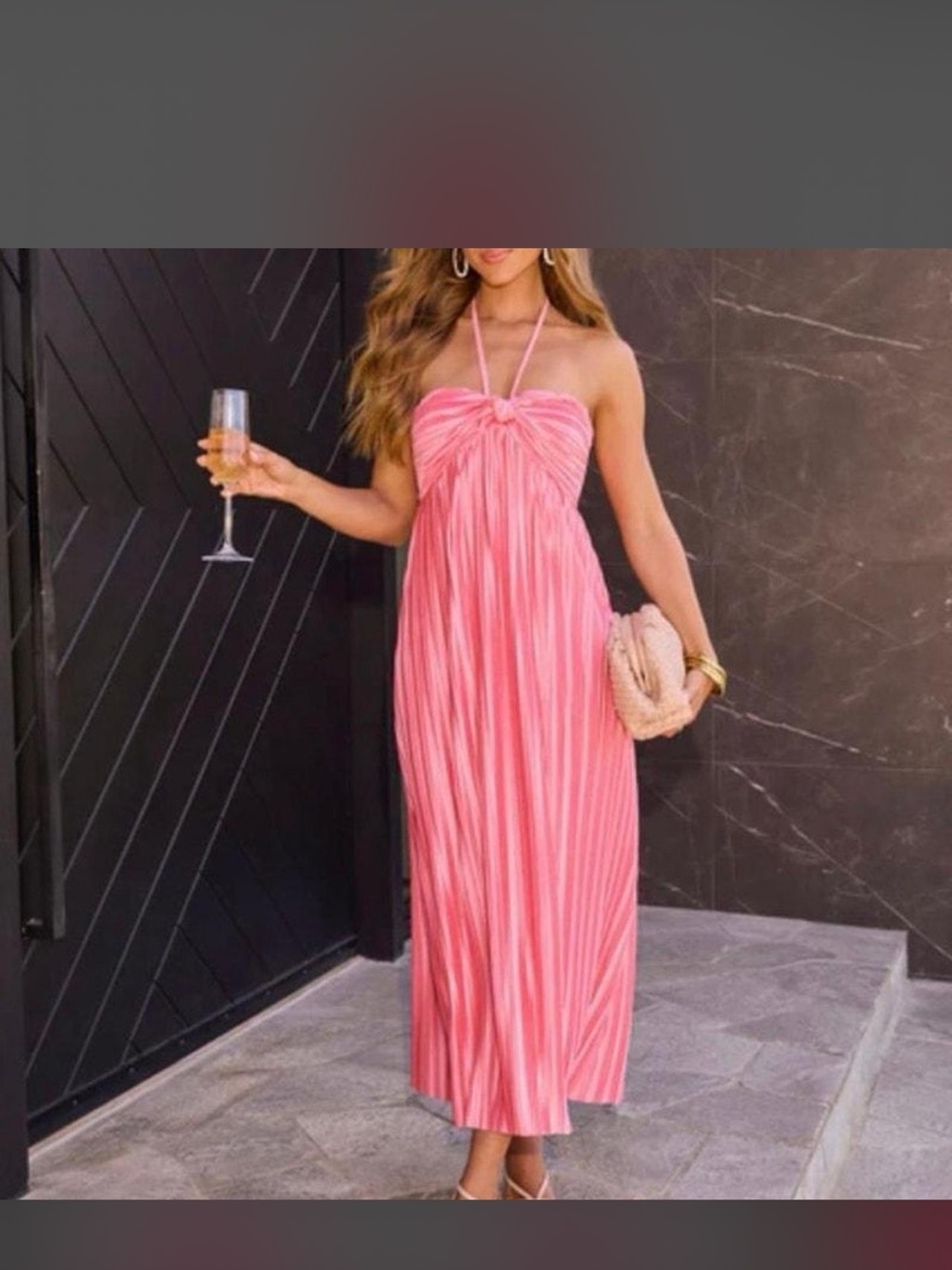 Vici Pink Halter Midi Dress with Front Knot